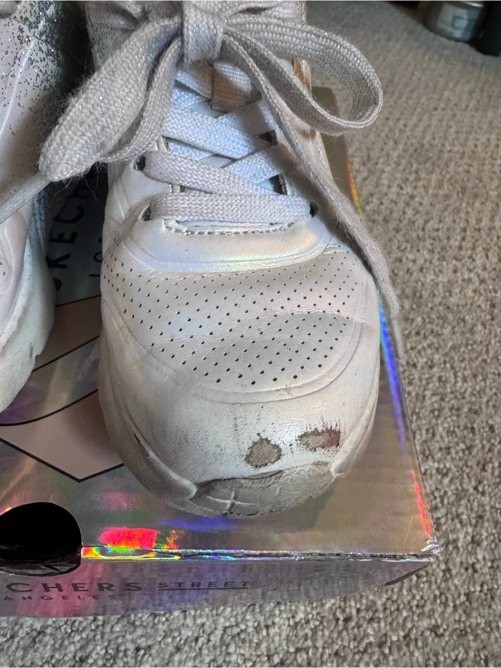 Skechers Kids Iridescent Glitter White Lace-Up Sneakers